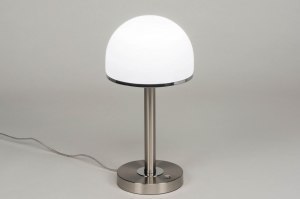 tafellamp 12211 modern retro art deco glas wit opaalglas staal rvs metaal rond