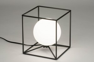 Tischleuchte 12507 Industrielook modern Glas mit Opalglas Metall schwarz weiss matt rund viereckig