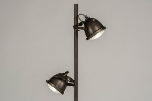 staande lamp 12589 industrieel landelijk stoere lampen retro hout metaal oldmetal (gunmetal) zwart antraciet gunmetal (oldmetal) rond