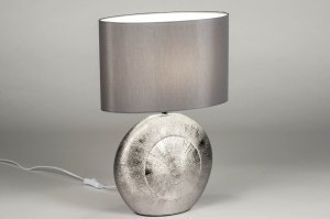 Tischleuchte 12960 modern zeitgemaess klassisch Stoff Keramik grau Silber oval