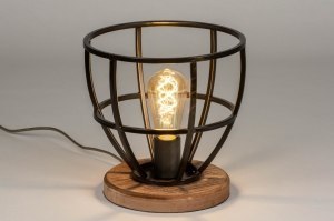 Tischleuchte 12996 Industrielook modern coole Lampen grob Holz Metall Gun Metall schwarz braun Antikmetalldesign rund