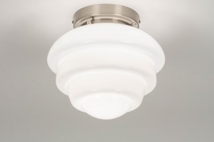 plafondlamp 13075 retro eigentijds klassiek art deco glas wit opaalglas wit glans rond