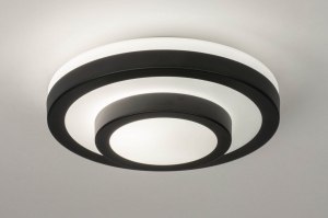 plafondlamp 13138 modern glas wit opaalglas metaal zwart mat wit mat rond