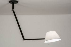 hanglamp 13155 modern stof metaal zwart mat grijs rond langwerpig