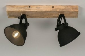 Spot 13193 Industrielook laendlich modern Holz helles Holz Metall schwarz matt rund