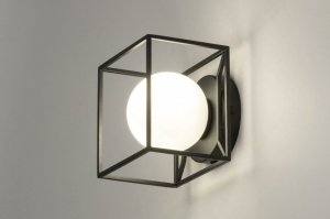 Deckenleuchte 13243 Industrielook modern Glas mit Opalglas Metall schwarz matt weiss rund viereckig