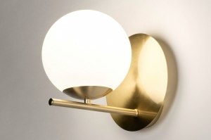 wandlamp 13256 modern retro eigentijds klassiek art deco glas wit opaalglas messing geschuurd wit mat goud messing rond