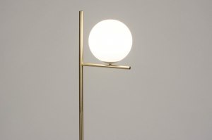 vloerlamp 13258 modern retro eigentijds klassiek art deco glas wit opaalglas messing geschuurd metaal goud messing langwerpig