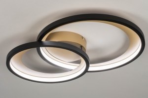 plafondlamp 13264 modern retro metaal zwart mat goud rond