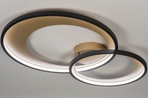 plafondlamp 13265 modern retro metaal zwart mat goud rond