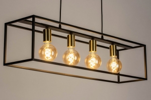 hanglamp 13337 industrieel modern art deco messing (kleur) geschuurd metaal zwart mat goud messing (kleur) langwerpig rechthoekig