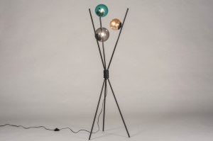 staande lamp 13600 modern retro art deco glas metaal zwart mat meerkleurig rond