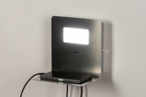 wandlamp 13601 eindereeks modern staal rvs metaal staalgrijs vierkant