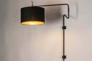 Wandleuchte 13616 Industrielook modern Retro zeitgemaess klassisch Stoff Metall schwarz matt Gold rund