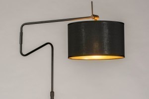 Stehleuchte 13617 Industrielook modern Retro zeitgemaess klassisch Stoff Metall schwarz matt Gold rund