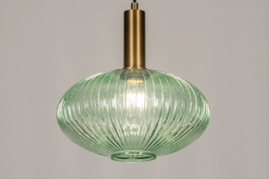 Pendelleuchte 13793 modern Retro zeitgemaess klassisch Art deco Glas Messing (farben) gebuerstet Gruen Goldfarben Matt Messing (farben) rund