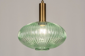 hanglamp 13793 modern retro eigentijds klassiek art deco glas messing geschuurd groen mat messing rond