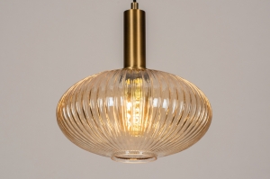 Pendelleuchte 13794 modern Retro zeitgemaess klassisch Art deco Glas Messing (farben) gebuerstet Goldfarben Gelb Matt Messing (farben) rund