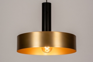 hanglamp 13799 modern retro eigentijds klassiek art deco messing (kleur) geschuurd metaal zwart mat goud messing (kleur) rond