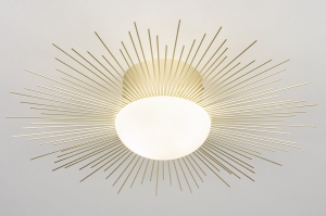 plafondlamp 14007 design modern retro klassiek eigentijds klassiek art deco glas wit opaalglas messing metaal messing rond
