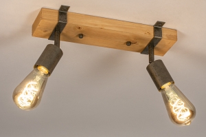 plafondlamp 14021 industrieel landelijk modern stoere lampen hout metaal hout staalgrijs rechthoekig