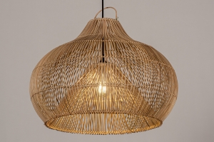 hanglamp 14043 modern retro hout riet hout naturel rond