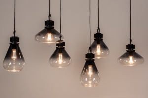 hanglamp 14080 industrie look landelijk rustiek modern eigentijds klassiek glas metaal zwart mat grijs langwerpig