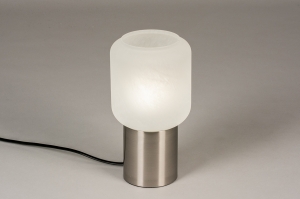 tafellamp 14137 landelijk rustiek modern glas wit opaalglas staal rvs wit staalgrijs rond