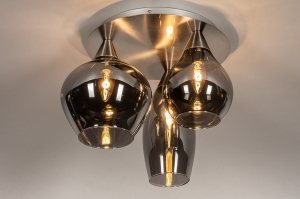 Deckenleuchte 14153 modern zeitgemaess klassisch Glas Edelstahl grau stahlgrau rund