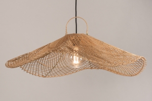 hanglamp 14198 landelijk modern retro hout riet bruin naturel rond