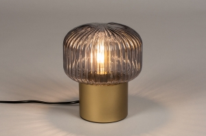 tafellamp 14265 modern retro eigentijds klassiek art deco glas messing (kleur) metaal grijs goud messing (kleur) rond