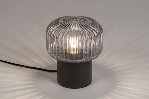 tafellamp 14266 modern retro eigentijds klassiek art deco glas metaal zwart mat grijs rond