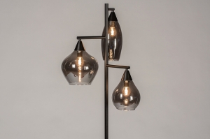 staande lamp 14292 modern retro eigentijds klassiek glas metaal zwart mat grijs bruin rond