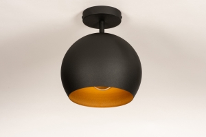 plafondlamp 14937 modern retro metaal zwart mat goud rond