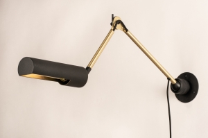 wandlamp 14941 modern retro eigentijds klassiek messing geschuurd metaal zwart mat goud messing langwerpig