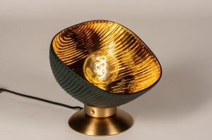 tafellamp 14943 modern eigentijds klassiek art deco glas messing geschuurd groen goud messing rond