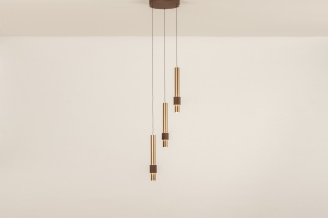 hanglamp 14944 modern retro eigentijds klassiek aluminium metaal goud bruin rond langwerpig