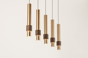 hanglamp 14945 modern retro eigentijds klassiek aluminium metaal goud bruin rond langwerpig