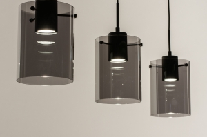 hanglamp 14953 modern retro eigentijds klassiek glas metaal zwart mat grijs rond langwerpig