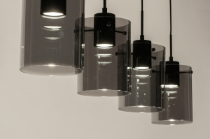 hanglamp 14954 modern retro eigentijds klassiek glas metaal zwart mat grijs rond langwerpig