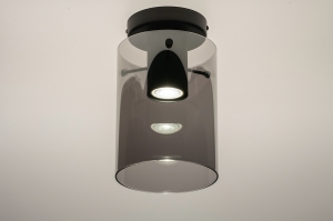 plafondlamp 14961 modern retro eigentijds klassiek glas metaal zwart mat grijs rond