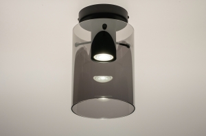 Deckenleuchte 14961 modern Retro zeitgemaess klassisch Glas Metall schwarz matt grau rund