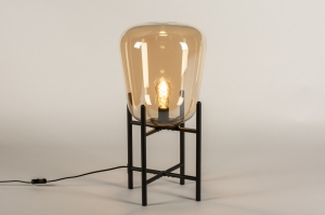 tafellamp 14965 industrieel landelijk modern glas metaal zwart mat goud antraciet donkergrijs rond vierkant
