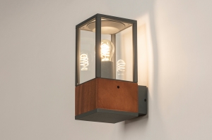 wandlamp 14992 landelijk modern hout glas helder glas aluminium metaal grijs bruin antraciet rechthoekig