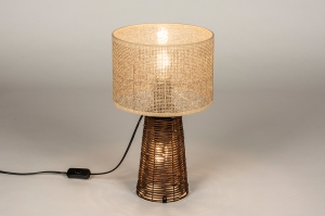 tafellamp 14994 landelijk modern retro riet bruin naturel rond