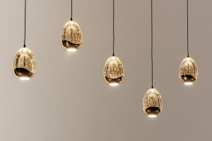 hanglamp 15006 modern eigentijds klassiek art deco glas metaal zwart mat goud rond langwerpig