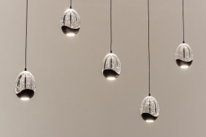hanglamp 15007 modern eigentijds klassiek glas helder glas metaal zwart mat rond langwerpig