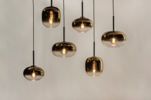 hanglamp 15011 modern eigentijds klassiek glas metaal zwart mat goud rond rechthoekig