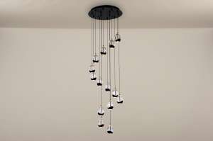 hanglamp 15114 modern eigentijds klassiek art deco glas helder glas metaal zwart mat rond