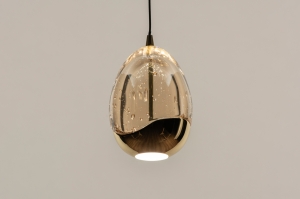 Pendelleuchte 15119 modern zeitgemaess klassisch Art deco Glas Metall schwarz matt Gold rund